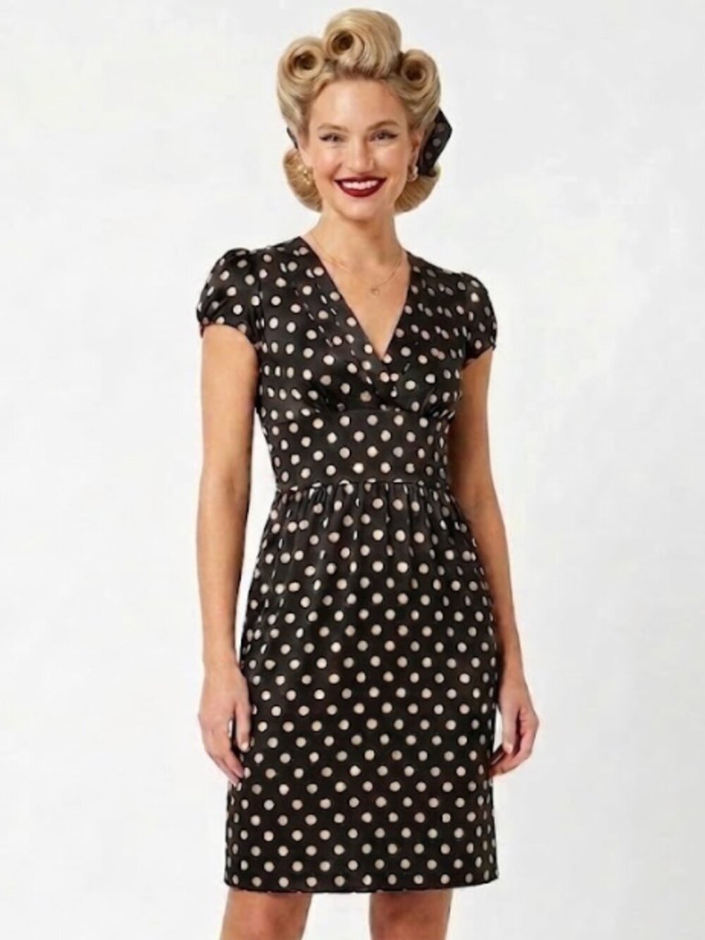 VINTAGE Betsey Johnson | Silk Polka Dot Dress Black & Gold | Size 6